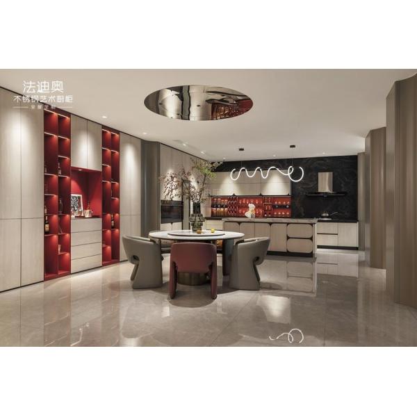 Modern Beige Stainless Steel Kitchen Cabinet With Spanish Sintered Stone