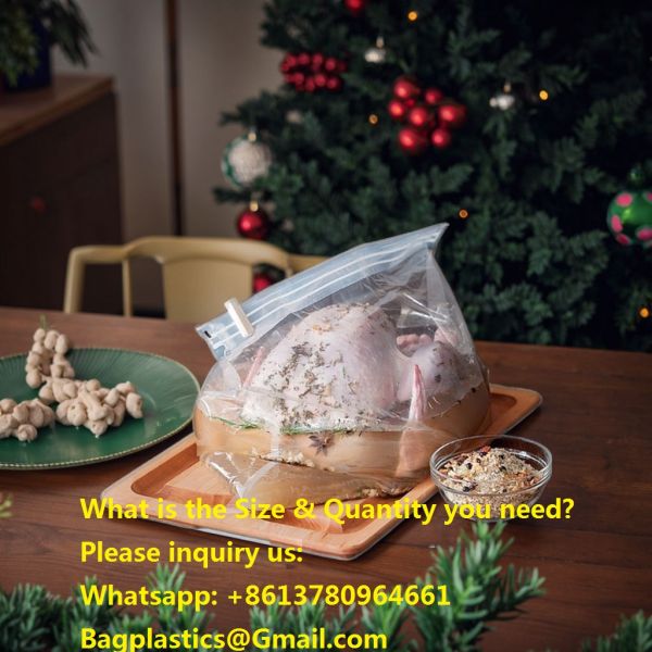 Brine Bag, Turkey Bag, Grease Proof Hot Roasted Chicken Microwave Bag, Stand Up Whole Grilled Rotisserie Roasted Chicken Packaging Bags Microwave Hot Anti-Fog Pouch Zipper Handle Roasted Chicken Bags