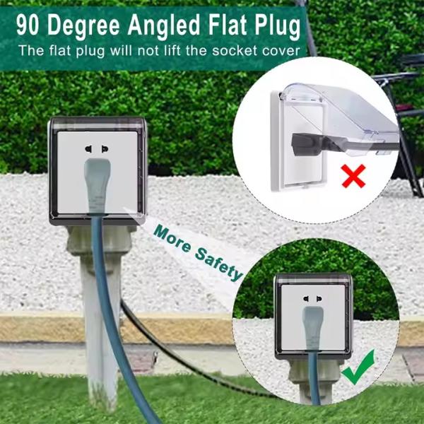 Cable de extensión NEMA 5-15P a 5-15R en ángulo recto verde - Enchufe de bajo perfil de 90° con tapa antipolvo (14AWG, 6 pies)
