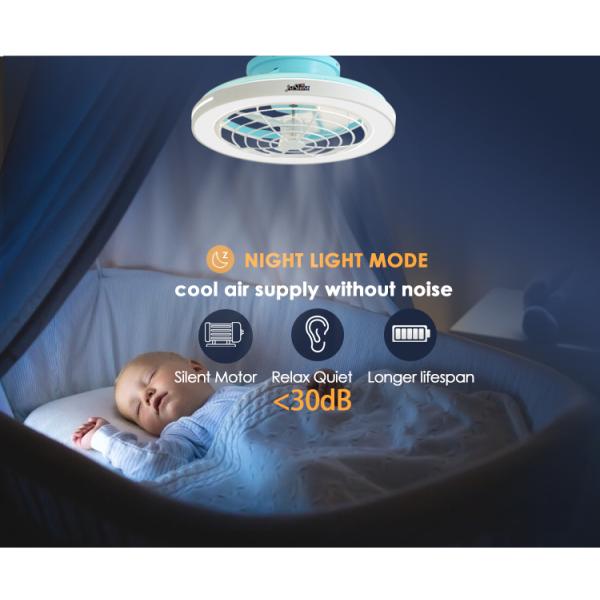 Grande fluxo de ar 20 polegadas de acabamento azul LED ventilador de teto para quarto design moderno