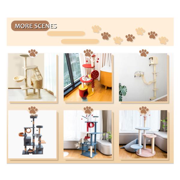 ODM Design Cat Furniture Beige Chipboard Climbing Tree with Sisal Column and Plush Hammock