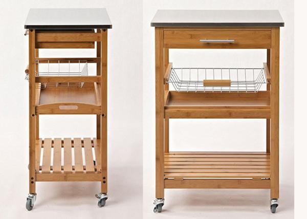 Wooden Kitchen Food Tray Trolley Cart with Wheels Prices Bamboo Home Furniture