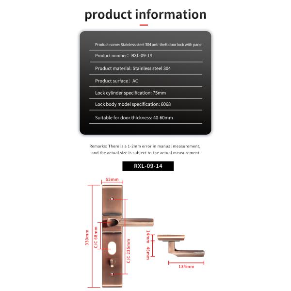 330mm Series Cylinder Mortise Lock for Main Door Lock Medium Security Level 3 Keys 304 Stainless Steel