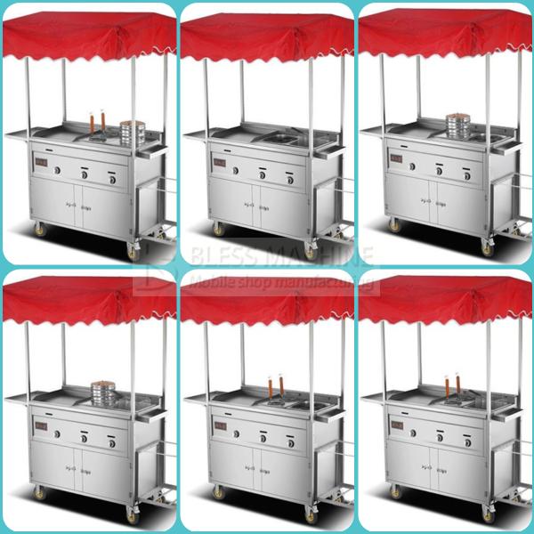 Commercial Catering Stainless Steel Street Food Snack Fryer Grill Barbecue Trolley Handcart