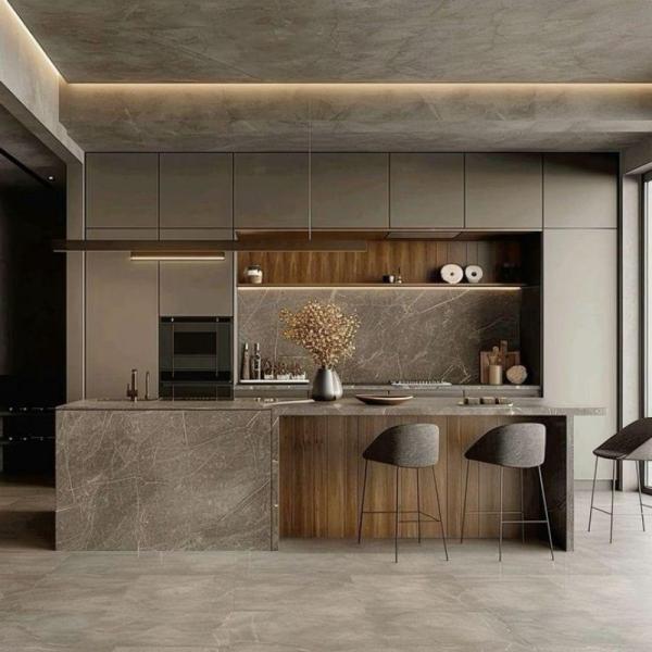 Des armoires de cuisine intelligentes haut de gamme sont sélectionnées avec des armoires de cuisine en laque finition brillante pour villa