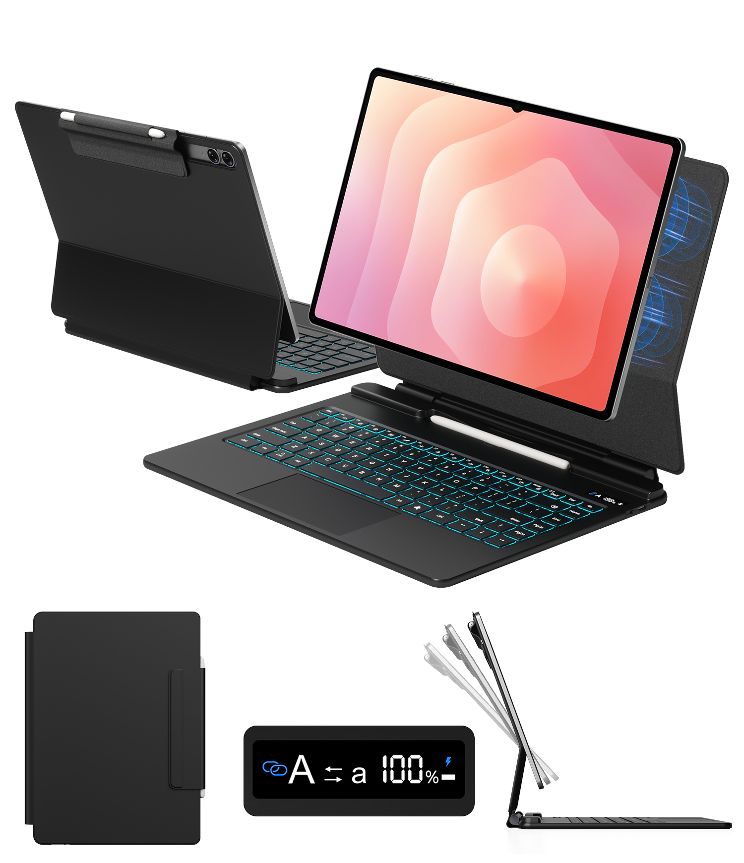 ODM/OEM Magnetic Keyboard Case for Galaxy TabS10 Large Touchpad with Smart LCDBattery Display Protective Cover with S Pen Holder