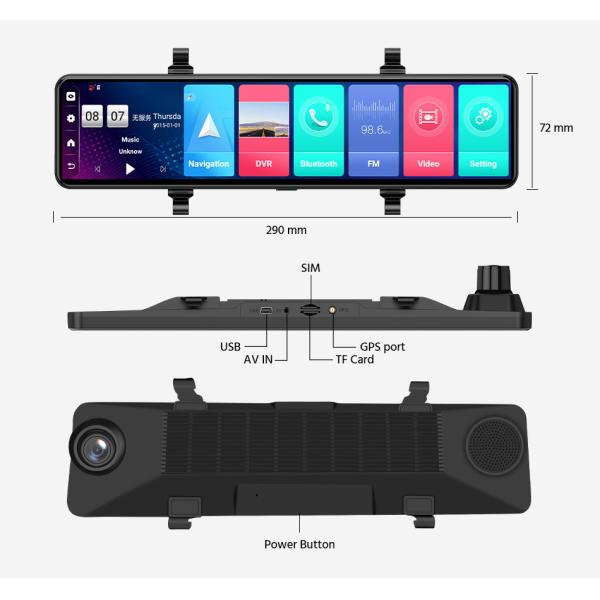 FHD1080P Dual Wireless Dashboard Camera Mirror Mounted Dash Cam IPS Screen