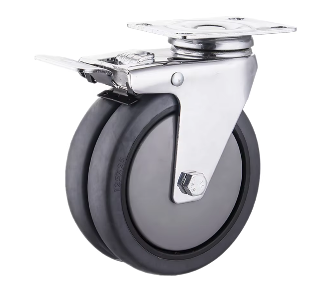 5 Inch Industrial M12 Screw-Type Dual Wheel Caster – TPR Wheel with PP Core