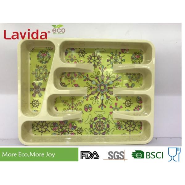 Dishwasher Safe Eco Bamboo Fiber Tray Plant Fibre Flatware tray Kitchen Tool case Melamine Utensil Box for home