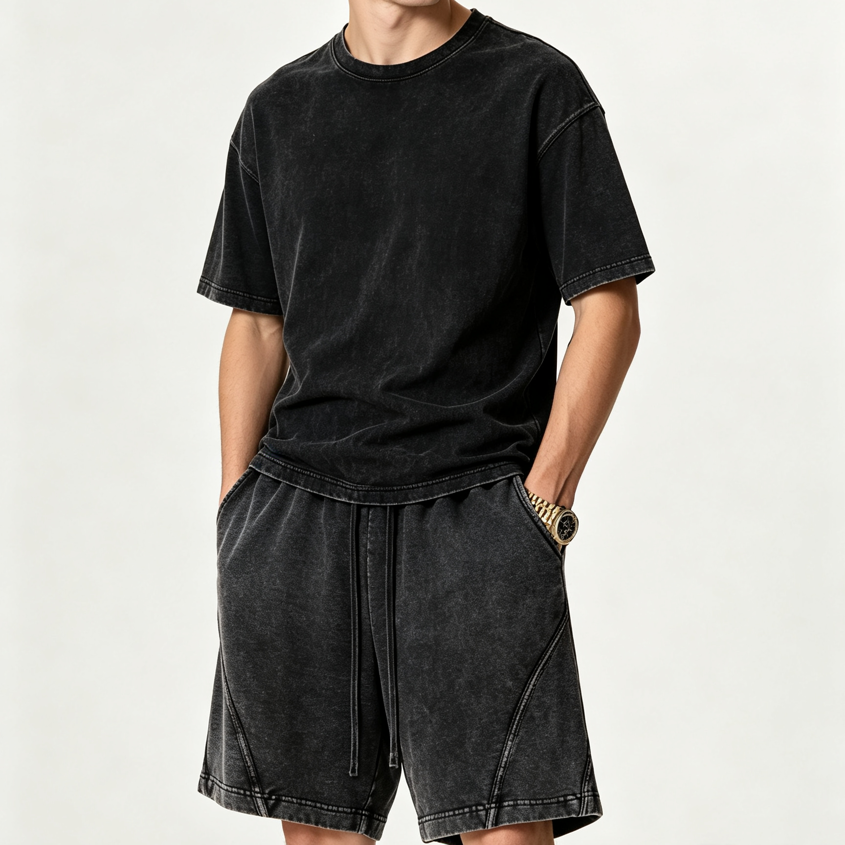 Snow Wash Sports Sweat Shorts Drawstring 100% Cotton Sweat Shorts For Men