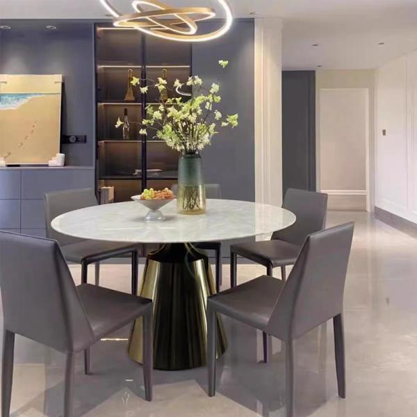 Luxurious Marble Stainless Steel Dining Table , 8 People Circle Marble Dining Table