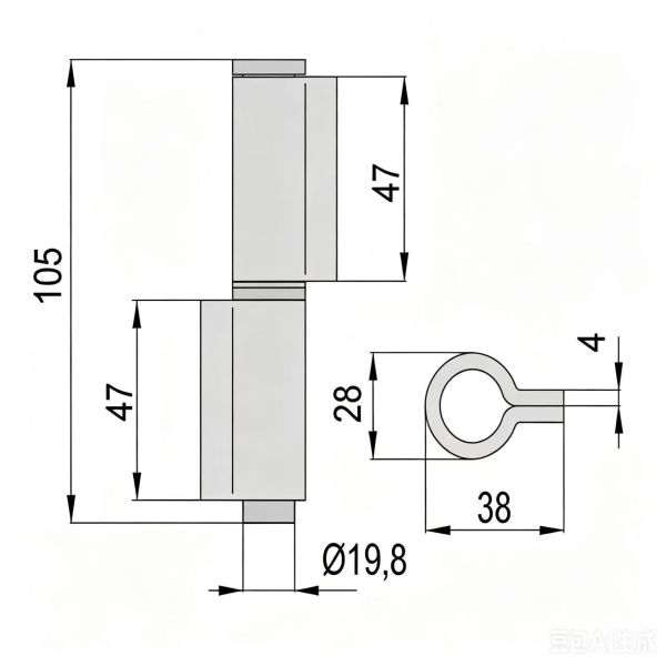 Welding hinge H26501S, with washer or bearing,material:iron, finishing:self color or zinc plating