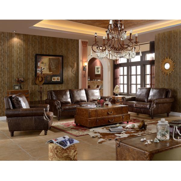 Retro Vintage Dark Brown Leather Sofa Set ,Top Full Grain Leather Sofa For Home