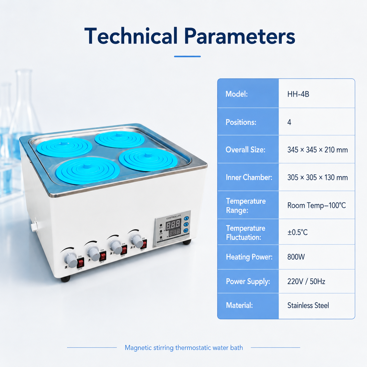 Cenlee Laboratory Constant Temperature Water Bath with 4 Independent Stirrers 800W Heating for Aquaculture Hygiene and Education