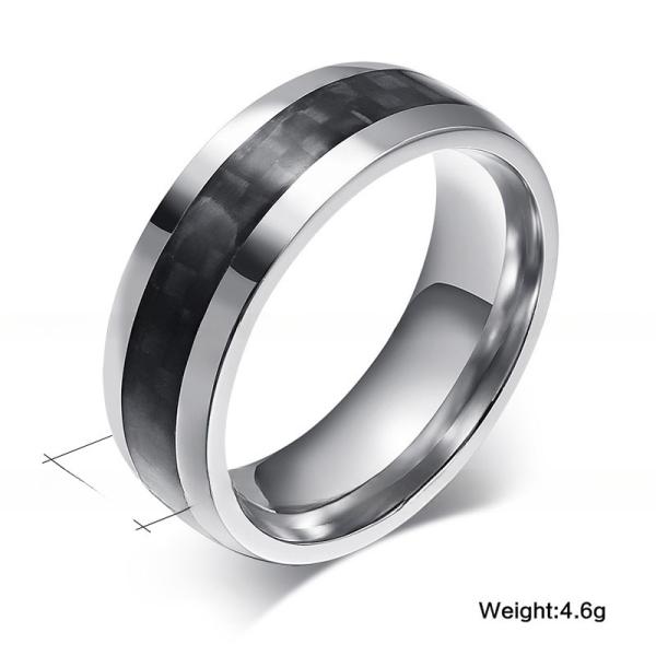 8mm Stainless Steel Carbon Fiber Inlay Wedding Band Polished For Men And Women
