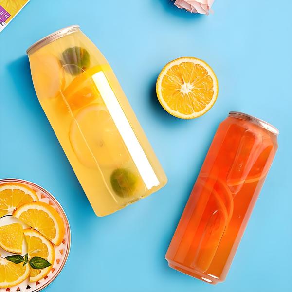 Support logo Transparent Plastic Soda Cans Plastic Sealable Cans Beverage Plastic Cans with Aluminum Lids