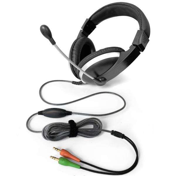 Связанные проволокой наушники с микрофоном для школы офиса