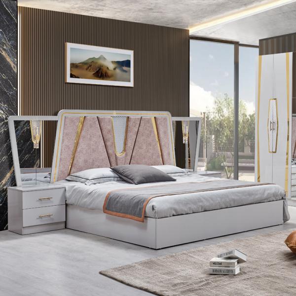 Foshan Wholesale Wood Frame Double Leather King Size Bed Suite Home Wooden Queen Full Cheap Modern Luxury Bedroom Furniture Set