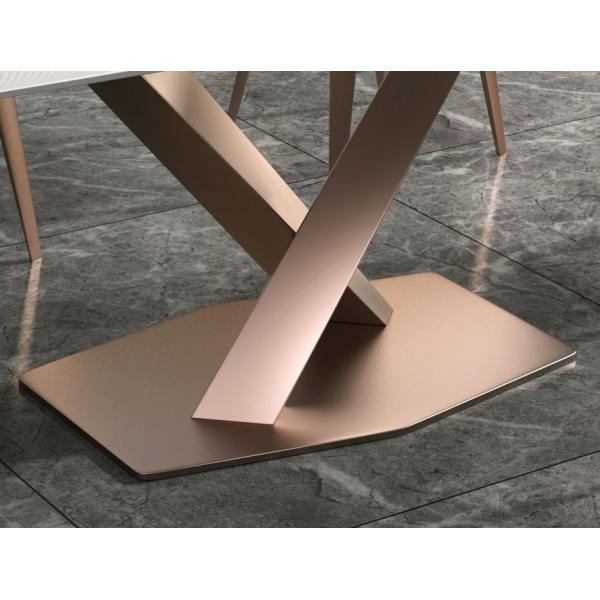 Plain X Base Luxury Modern Dining Tables 6 8 Seater Marble Top Stainless Steel Frame
