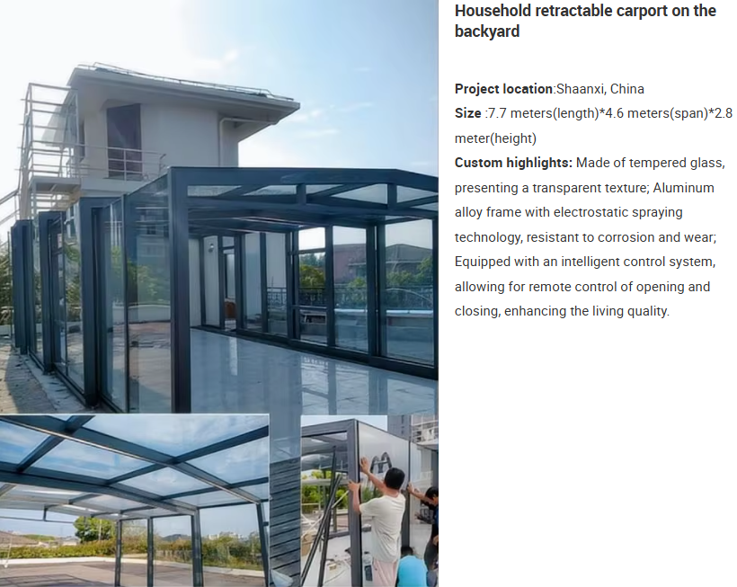Movable Foldable Aluminum Pool Enclosure Electric Retractable Sun Room Smart Automatic Garage Carport for Residential Hotel Use