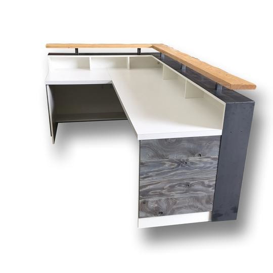 Wooden L Shape Check Out Counter for Office Reception Desk Customized Design