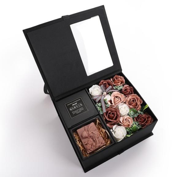 Valentine'S Day Paperboard Cardboard Black Flower Box For Red Roses Gift Soap Flower Bulk