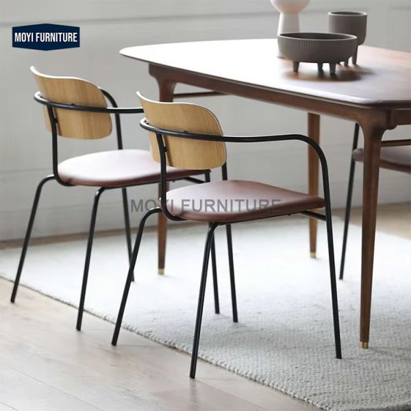 Home Furniture Iron Leg Bend Wood Cafe Side Chair Perfect for Restaurant Hotel Dining Plywood Chair Wabi Sabi Design Style