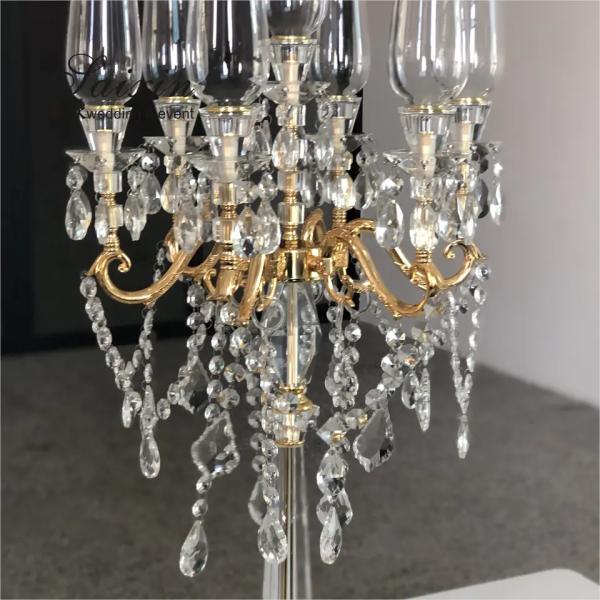 Candelabre en or clair de haute qualité Décoration de mariage fournitures 7 bras Centre de pièce Candelabres en cristal