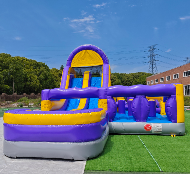Commercial Outdoor Wet/Dry Slide Combo Inflatable Bouncy Castle Obstacle Course with Pool Inflatable Amusement Park