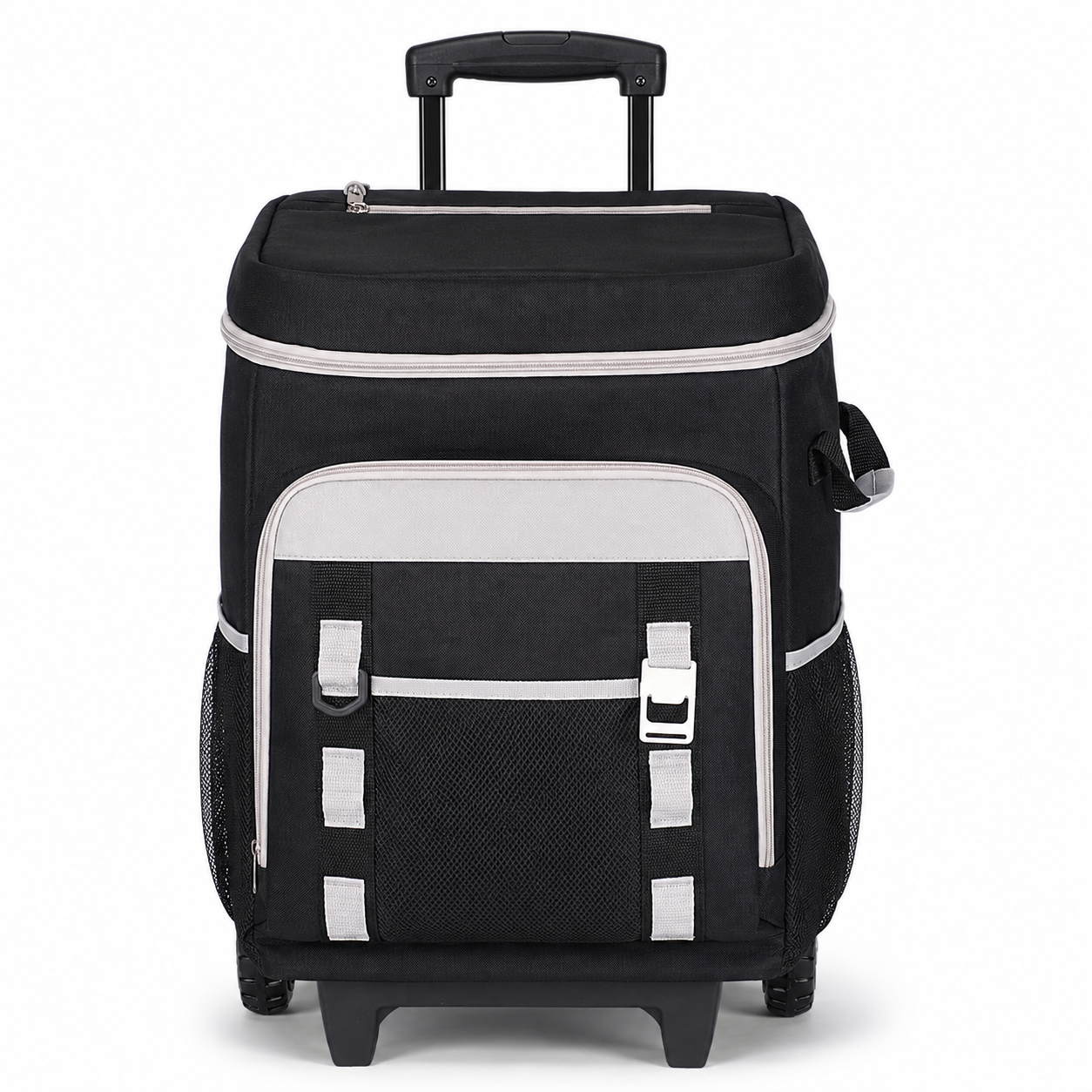 50L Rolling Cooler Bag with Wheels, 80-Can Large Insulated Soft Cooler with Telescopic Handle, Collapsible Trolley Cart for Grocery Shopping, Camping & Outdoor Travel