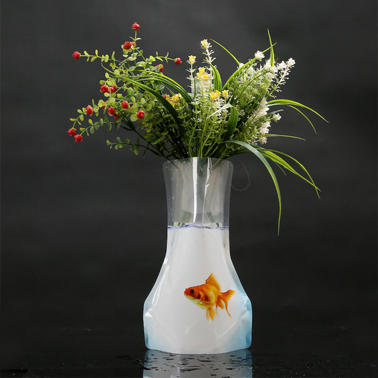 Customizable foldable plastic vase bag for flowers