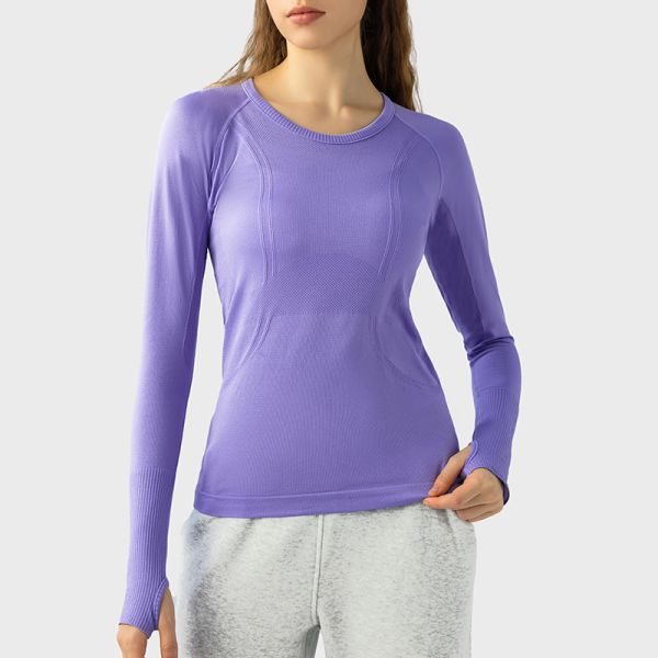 Women's Long Sleeve Yoga Activewear Seamless Top Light Blue Moisture Wicking