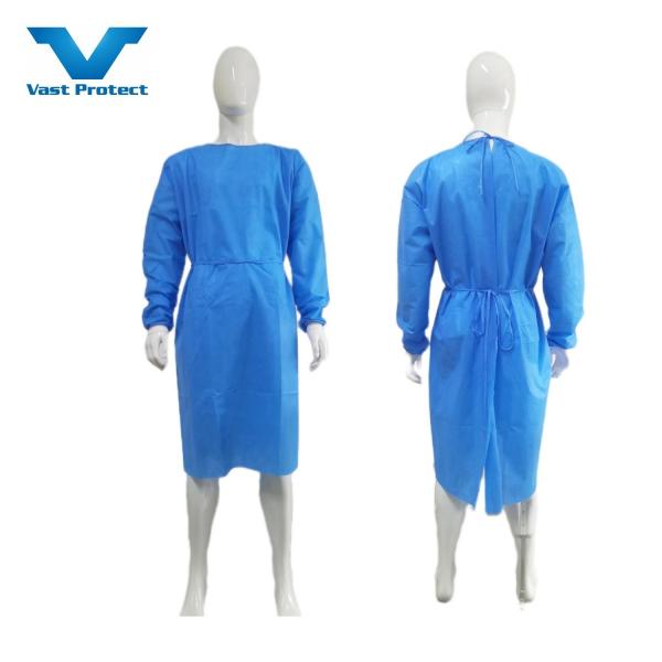 Disposable Surgical Gown with Soft Anti Static Protection Blue SMS Fabric Knitted Cuffs