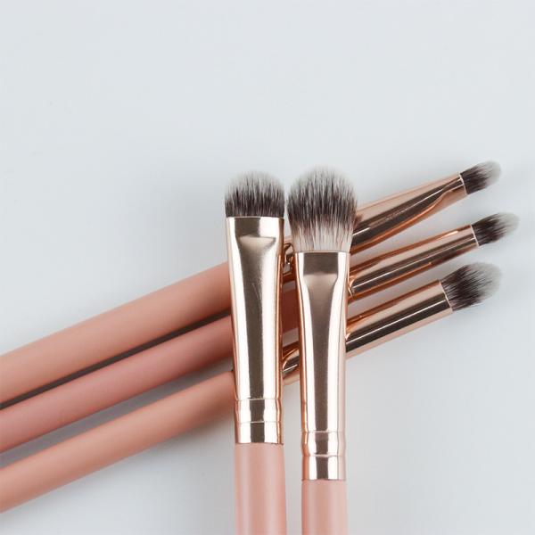 punho de madeira privado de Logo Cruelty Free Classic Pink do grupo de escova da sombra 5pcs