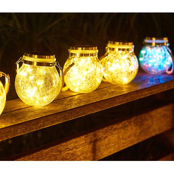 Crackle LED Solar Lights Patio Glass Hanging Lights Wishing Christmas Mason Jar Lights