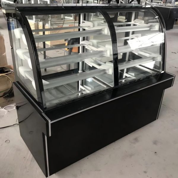 Double Temperature Curved Glass Cake Display Refrigerator for Bakery Pastry Bread