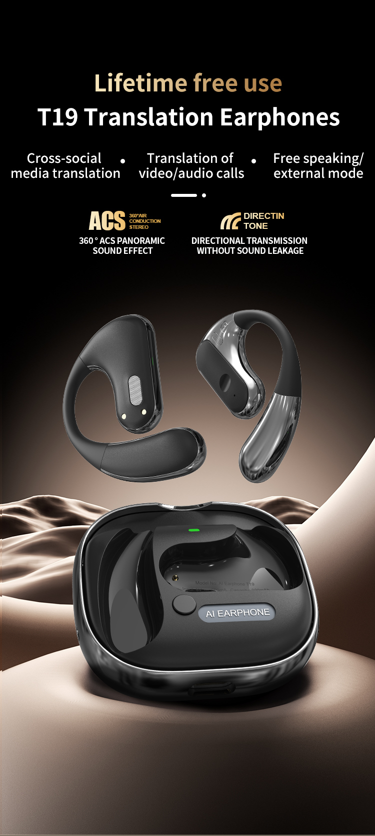 Real Time Multi Language Translator Earbuds Wireless Video Call AI Translator Headphones