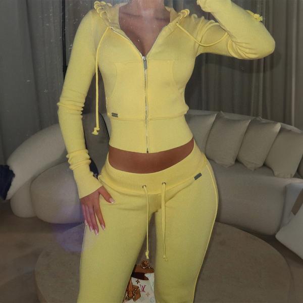 Plain Custom Manufacturer Sweatsuit Acid Wash Distressed Zip up Cropped Hoodie and Stack Sweatpants Outfits Set Women Tracksuit