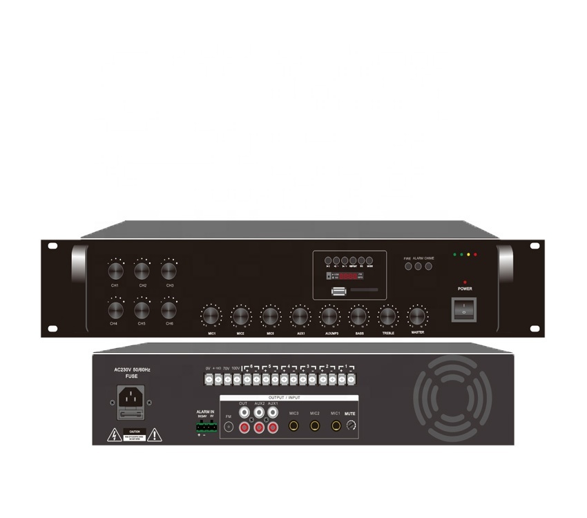 60W Mixing Amplifier FM Commercial Mixer Amplifier 70V 100V Rectangle