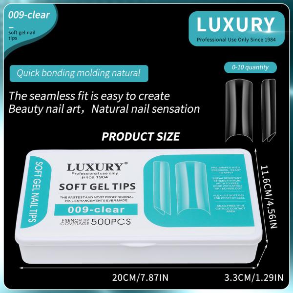 Medium Square Shape False Nail Tips Half Cover Acrylic False Nails Artificial Nail Tips Clear Color Nail Extension 11 Sizes