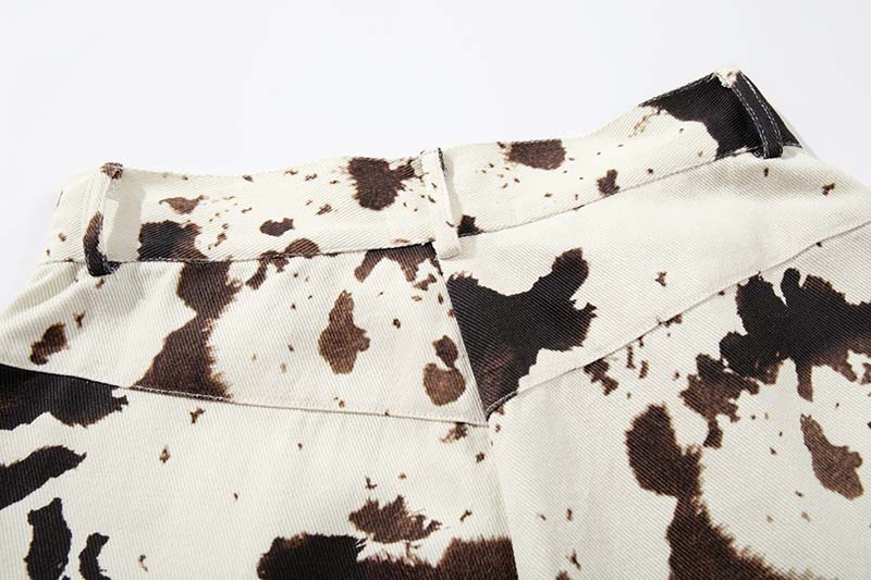 100% Cotton Cow Print Shorts Non Stretch Vintage Cargo Shorts Apricot Retro Multi Pocket