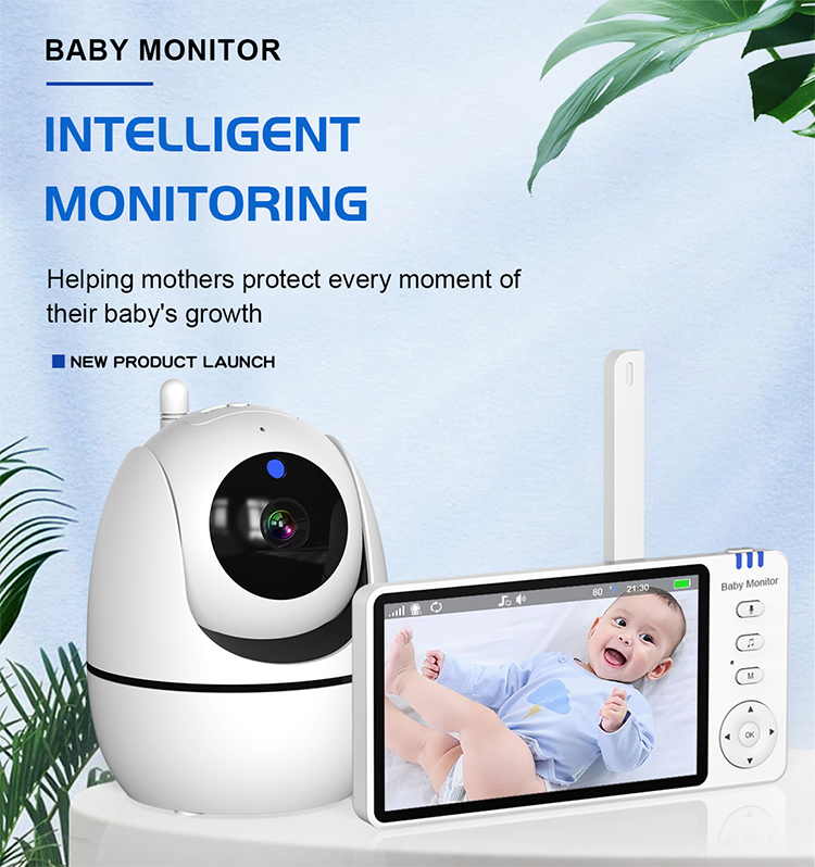Smart Video Baby Pet Monitor PTZ Camera 5.0 Inch Screen 300M Talking Range Sleep IR Night Vision Two-Way Audio Music Talk-Back