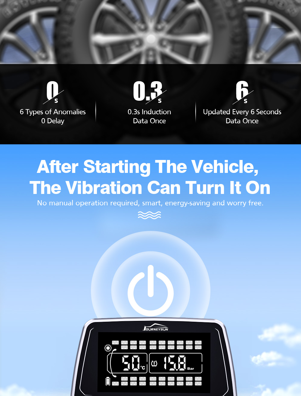 JYS TPMS Wireless Truck Tire Pressure Monitor Solar Powered Large Screen Real-Time Temperature Alarm G01 Model >12V 1 Year High