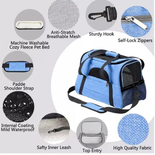 Oxford Nylon Pets Travel Bags With Safety Inner Leash