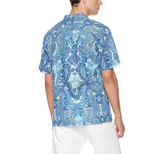Printed Linen Mens Short Sleeve Tropical Shirts OEM Business Casual Hawaiian Shirt