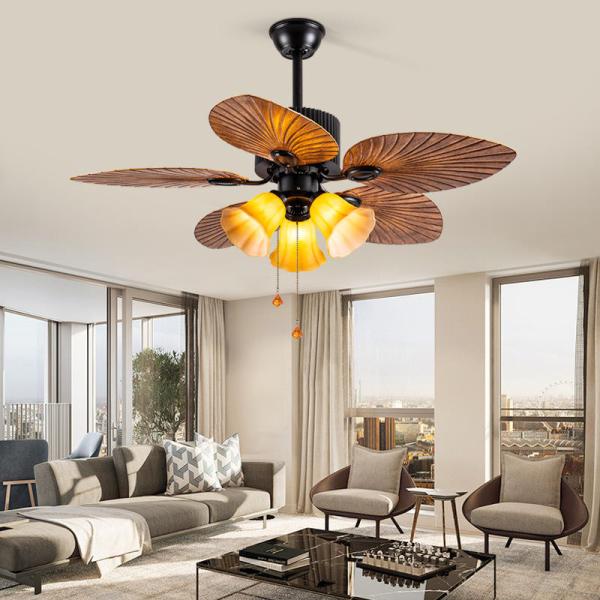 Ventilateur de plafond de style américain décoratif vintage enroulé Ventilateur de plafond alimenté avec lumière