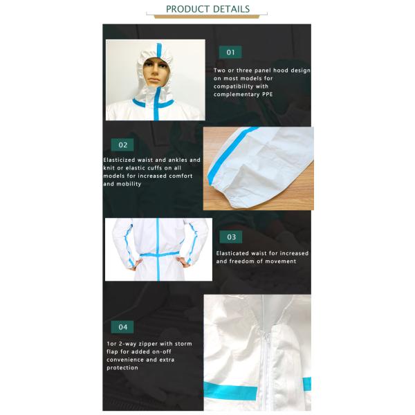 White Type 4 Disposable Coveralls Liquid Splash Protective Disposable Coverall