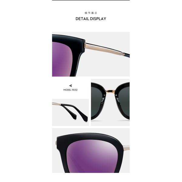 Black Purple Ladies Polarized Sunglasses Lens Metal Frames Size 53 23 148