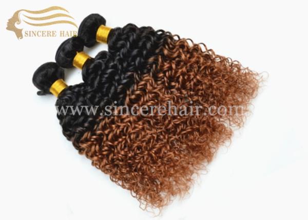 Hot 18 Curly Ombre Hair Extensions for Sale, 45 CM 2 Tone Colour Curly Ombre Remy Human Hair Weft Extensions for Sale