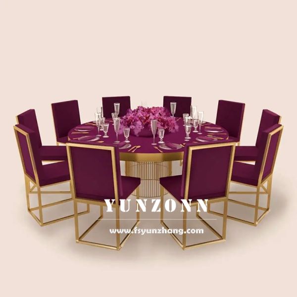 Gold Stainless Steel Dining Round Tables Event Rental Design Table and Chairs